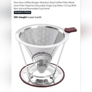 Premium Stainless Steel Coffee Dripper with Burgundy Handle
